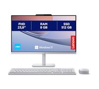 Lenovo A100 Computer desktop All-In-One, Display 24" FHD, Intel N100, RAM 8GB, 512GB SSD, 2x Altoparlanti, WiFi 6, Windows 11 Home, Tastiera + Mouse Wireless - Cloud Grey