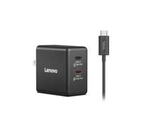 Lenovo Caricatore doppio USB-C 65W GaN, 2 porte USB-C, per laptop/tablet, telefoni e altro, dimensioni compatte, spina pieghevole, include cavo USB C da 1,5 m, modello/tipo: CC65, nero
