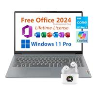 Lenovo Computer portatile sottile da 15,6 pollici, Microsoft Office 2024 gratuito con licenza a vita, display FHD, Intel 8-Core i3-N305 3,8 GHz, WiFi 6, RAM LPDDR5 da 8 GB, SSD da 512 GB, durata della