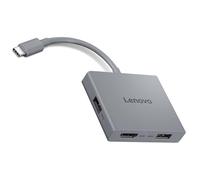 Lenovo Hub da viaggio USB-C 4 in 1, cavo USB-C integrato, 1 HDMI 4K a 60 Hz, 2 USB-A 3.2, 1 jack combinato da 3,5 mm, grigio luna