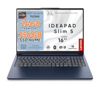 Lenovo Ideapad Slim5, Cosmic Blue, Pc Portatile, Notebook, Amd Ryzen5 7533HS, DDR5 24GB, SSD 756Gb, Display 16" WUXGA IPS FHD+, Laptop con Win11 Pro, Wi-Fi 6, Usb Thunderbolt, Tastiera Retroilluminata