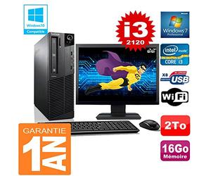 Lenovo PC M92p SFF Core I3-2120 RAM 16Go Scheibe 2 zu Wifi W7 Bildschirm 22" (Generalüberholt)