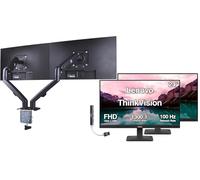 Lenovo ThinkVision Monitor IPS FHD da 24" con tempo di risposta di 4 ms, antiriflesso, senza sfarfallio, montaggio VESA (100 mm), Displayport, hub HDMI e DKZ, nero, confezione da 2 supporti ErgoFlexy