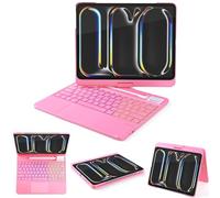 LENRICH Custodia per tastiera per iPad Pro 13 pollici M5 2025/M4 2024, 360 Rotabile Wireless Folio 180 Supporto Girevole Copertura Rigida Auto Sleep/Wake up Rosa