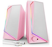 LENRUE Altoparlanti per computer, alimentati tramite USB/USB-C, con suono stereo forte, ingresso cuffie per desktop, laptop, monitor (adattatore tipo C incluso)
