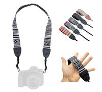 LENS-AID Cinghia Fotocamera in Tessuto INKA - Cinturino Morbido e Vintage da Collo (100 cm), per DSLR, Mirrorless, Analogiche - Stile Retrò, Diversi Motivi e Colori Unici - Nero