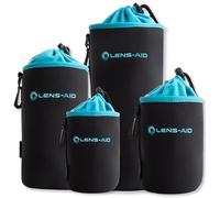 LENS-AID Custodia Obiettivo Neoprene con Fodera in Pile - Protezione Antiurto per Obiettivi della Fotocamera, Flash e Accessori Fotografici, Nero/Blu, Set di 4 (S, M, L, XL), Moderno