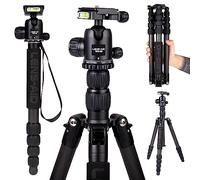 LENS-AID Treppiede viaggio carbonio 160 cm con testa a sfera | 4-in-1: treppiede, monopiede, selfie stick e macro, 1240 g, chiuso 35 cm, piastra rapida, portata fino a 8 kg