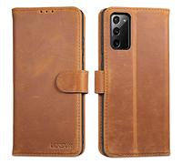 Lensun Cover in Pelle Vera per Samsung Note 20 Ultra-Marrone retrò | Custodia in Vera Pelle [RFID Blocking] Libro Portafoglio Chiusura Magnetico Flip Custodie Cuoio