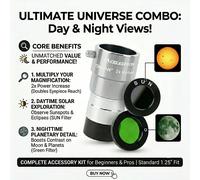 Lente Barlow Celestron da 1,25 pollici 2X OmnI completamente multistrato con set di filtri solari, lunari e per osservazione planetaria per telescopio