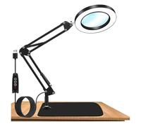 Lente d'ingrandimento 10X con luce e supporto, dimmer regolabile, braccio oscillante, lampada da scrivania 2 in 1 morsetto for lavori di riparazione, lettura artigianato