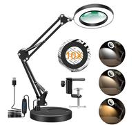 Lente d'ingrandimento 10x con luce e supporto, lente d'ingrandimento LED 2 in 1, lampada da scrivania e clip con 3 modalità di colore, lente d'ingrandimento illuminata a mani libere per artigianato