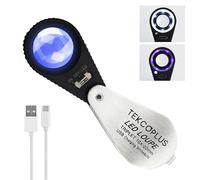 Lente d'ingrandimento 10x con luci UV e LED, lente tripletta da 22 mm, portatile, per ispezione degli occhi, per pietre preziose, lente d'ingrandimento ottica, batteria ricaricabile per gioiellieri e