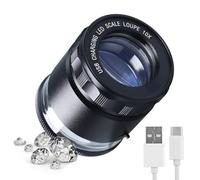 Lente d'ingrandimento 10X per gioiellieri ricaricabile con luci LED e scala reticolare staccabile, campo visivo da 25 mm, lunghezza focale regolabile, lente d'ingrandimento oculare per gioielli vetro
