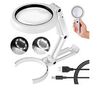 Lente d'ingrandimento 11x 5x con luce e supporto, lente portatile pieghevole da scrivania dimmerabile for lavori ravvicinati, anziani maculari, lettura(WHITE)