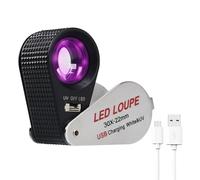 Lente d'ingrandimento 30X illuminata per gioiellieri, lente d'ingrandimento pieghevole per gioielli, 6 LED luminosi e luce UV, lente in vetro ottico da 22 mm per gemme, gioielli, monete, francobolli,