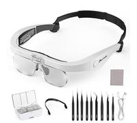 Lente d'ingrandimento a LED, ricaricabile, a mani libere, con 4 lenti staccabili, 1,5 x - 5 x, per lavori ravvicinati, artigianato e lettura di gioielli