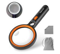 Lente d'ingrandimento con 30 luci LED, 10x, 20x, 45x, portatile, illuminata, con luce UV per anziani, lettura, ispezione, monete, gioielli, esplorazione della luce (arancione)