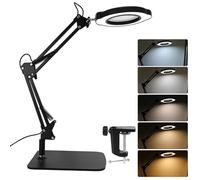 Lente d'ingrandimento con luce e supporto, 10 x lampada con lente d'ingrandimento con luce, 5 modalità di colore, dimmerabile, con illuminazione, lente d'ingrandimento di base grande con lampada per