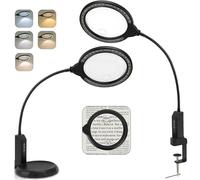 Lente d'ingrandimento con luce e supporto, lampada di ingrandimento 15X e 8X con morsetto, 5 modalità di illuminazione a colori, dimmerabile, lampada da scrivania a LED a mani libere, per artigianato,