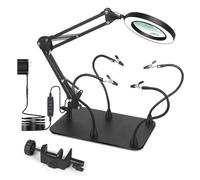 Lente d'ingrandimento con luce e supporto, supporto magnetico flessibile, 5X e 10X 12V 108pcs LED perline lampada di ingrandimento, 3 modalità regolabili girevoli bracci a collo di cigno e piastra di