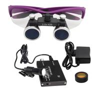 Lente d'Ingrandimento Dentale da Testa, con Lente d'Ingrandimento 2,5X/3,5X + Lampada Frontale A LED da 5w + Filtro, Distanza Pupillare Regolabile, per Odontoiatria, Gioielleria, Hobby,Purple-2.5X