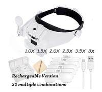 Lente d'ingrandimento for fascia ZK30, illuminata, ricaricabile, for riparazioni e saldature, con lenti intercambiabili, terza mano for saldatura(31 Charge)