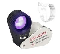 Lente d'Ingrandimento Illuminata per Gioiellieri 10x, Lente Ricaricabile per Gioiellieri Pieghevole a LED con 6 LED e Luce UV per Gemme, Gioielli, Monete, ecc.