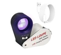 Lente d'Ingrandimento Illuminata per Gioiellieri 40x, Lente d'Ingrandimento Ricaricabile per Gioiellieri Pieghevole Lente d'Ingrandimento a LED con 6 LED e Luce UV per Gemme, Gioielli, Monete, ecc