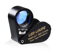 Lente d'Ingrandimento Per Gioielli Con Ingrandimento 30x Con Luce Uv E 6 Led, Lente d'Ingrandimento Tripla in Vetro Ottico da 21 Mm, Strumento di Ingrandimento Portatile e Portatile