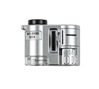Lente d'ingrandimento portatile 60x con luce LED per mini microscopio tascabile, rilevamento di contraffazioni UV e funzione torcia elettrica, messa a fuoco regolabile, A (argento)