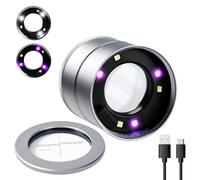 Lente d'ingrandimento ricaricabile con LED da 30 mm, 10 x LED, con luce LED e UV, lente d'ingrandimento portatile per gemme, monete e diamanti, francobolli, gioiellieri, collezionisti e hobbisti
