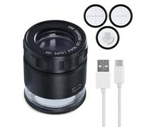Lente d'ingrandimento ricaricabile per gioiellieri, 10 x con luci a LED e 3 scale a reticolo, campo visivo da 25 mm, messa a fuoco regolabile, lente d'ingrandimento a LED per gemme, monete, orologi