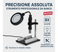 Lente ingrandimento 8x con lampada LED e supporto aria calda per saldatura