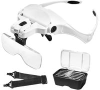 Lente Ingrandimento con Luce - Anpro 5 Occhiali Ingrandimento Professionali 1.0x a 3.5x Per Il Ricamo, Modellismo, Dentista,Piccoli Lavori di Miniatura,Riparazione di Orologi, Riparazione di Orologi