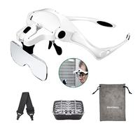 Lente Ingrandimento con Luce - Rightwell Occhiali Ingrandimento Professionali per Modellismo,Riparazione Orologi,Ricamo,Dentista,Piccoli Lavori di Miniatura - 5 Lenti Intercambiabili(1.0X a 3.5X)