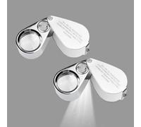 Lente ingranditrice a luppa illuminata LED UV 40X con costruzione in metallo e vetro ottico, con confezione al dettaglio Kare and Kind (40X x 25 mm, argento) - 2 pezzi
