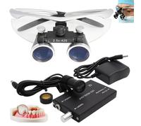 Lenti D'Ingrandimento Dentali 2,5X / 3,5X, Lenti D'Ingrandimento Binoculari Chirurgiche + Luce Frontale A Led Da 5W, Portatili Ultraleggere, Attrezzatura Da Laboratorio Per Dentista,Silver-2.5X