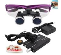 Lenti D'Ingrandimento Dentali 2,5X / 3,5X, Lenti D'Ingrandimento Binoculari Chirurgiche + Luce Frontale A Led Da 5W, Portatili Ultraleggere, Attrezzatura Da Laboratorio Per Dentista,Purple-3.5X