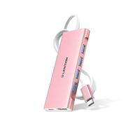 LENTION 6-in-1 Hub USB C con Cavo Lungo 1M, HDMI 4K, 4 USB 3.0, PD 60W Ricarica di Tipo C, Adattatore per 2024-2016 MacBook Pro, Nuovo Mac Air, iPhone 15 Plus Pro Max, Surface (C35-1M, Oro Rosa)