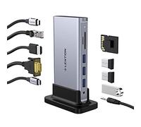 LENTION Docking Station USB C HDMI 4K, VGA, Ethernet Gigabit, PD 100W, Lettore di Schede SD/TF, 3 USB 3.0, Aux, Adattatore per Nuovo MacBook Pro/Mac Air/Surface/Steam Deck, Driver Stable (D55)