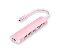 LENTION Hub USB C con HDMI 4K@60Hz, PD 100W, USB 3.0 e 2.0, Lettore di Schede SD/TF, Adattatore USB C a USB per MacBook Pro/Air 2026-2016, Nuovo iPad Pro, Surface, iPhone 17/16/15 Serie (Oro Rosa)