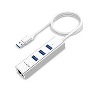 LENTION Hub USB3.0 a 3 Porte con Adattatore Gigabit Ethernet per MacBook Air/Pro (Generazione Precedente), iMac, Surface, Chromebook, più laptop di Type A - Ultrasottile(CB-H23s-0.5M, Argento)
