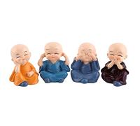 LenTLy Figurina di Quattro Piccoli Monaci Buddha, Statua del Piccolo Monaco Ornamento Artigianale in Resina, Automobilistico, Decorazione Domestica con Significato Tradizionale Cinese