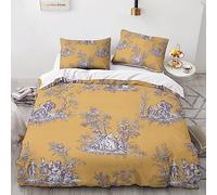 LENTLY Motivo di Toile De Jouy 3 Pezzi, Con Federa Biancheria Da Letto Motivo Copripiumino Con in Microfibra, Con Federa,morbido, Resistente, Traspirante King(220x240cm)
