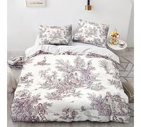 LENTLY Motivo di Toile De Jouy Copripiumino Microfibra,Set Biancheria Da Letto 3D Copripiumino Con Federa 3 Pezzi Double(200x200cm)