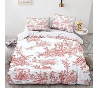LENTLY Motivo di Toile De Jouy Copripiumino Stampato 3D Con Federe Set Di Biancheria Da Letto Per Con Chiusura A Cerniera Set Di Copripiumino in Microfibra Morbida King(220x240cm)