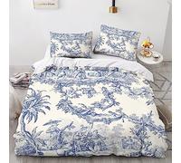LENTLY Motivo di Toile De Jouy Set Di Biancheria Da Letto Di 3D, Copripiumino in Microfibre Ipoallergenico 3 Pezzi Copripiumini Per Coppia Con Chiusura A Cerniera Set Per Adulti Double(200x200cm)