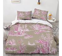 LENTLY Motivo di Toile De Jouy Set Di Biancheria Da Letto Di 3D Stampa,Microfibra Set Copripiumino E Federe Per Adulto Bambini Morbido, Resistente, Traspirante Double(200x200cm)