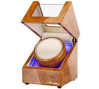 Lenway Avvolgitore per orologi automatici, carica orologi automatico con motore silenzioso, scatola carica orologi cantare con luce LED, morbido e cuscino in velluto, carica orologi con un aspetto